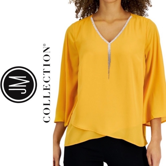 JM Collection Women's Rhinestone-Trim 3/4
Sleeve Top Created for Macy's - Picture 1 of 9